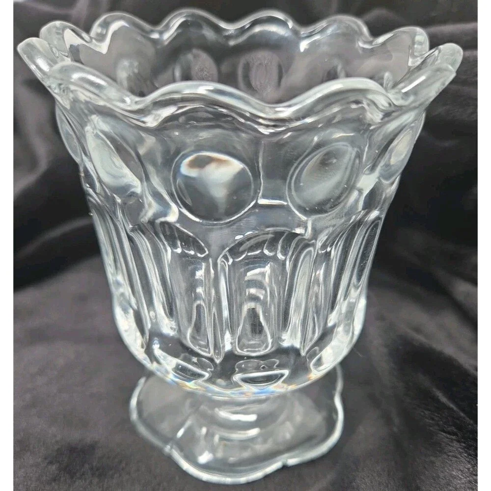 Vintage Pedestal clear vase/open spooner 4x5